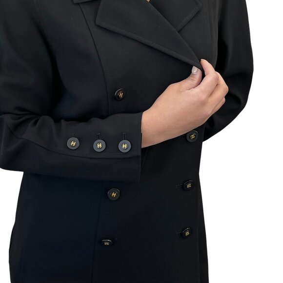 CHANEL Vintage 94P CC Logo Long Sleeve Jacket #40 Black Wool Button [105124] - Picture 3 of 11